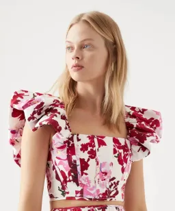 Aje Margot Bubble Sleeve Top & Cherie Bubble Midi Skirt Set Roses of Provence Floral Print Size AU 16   for rent on The Volte - image 2