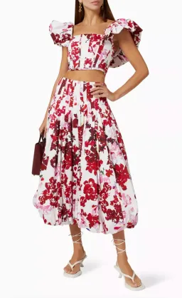 Aje Margot Bubble Sleeve Top & Cherie Bubble Midi Skirt Set Roses of Provence Floral Print Size AU 16   for rent on The Volte - image 5