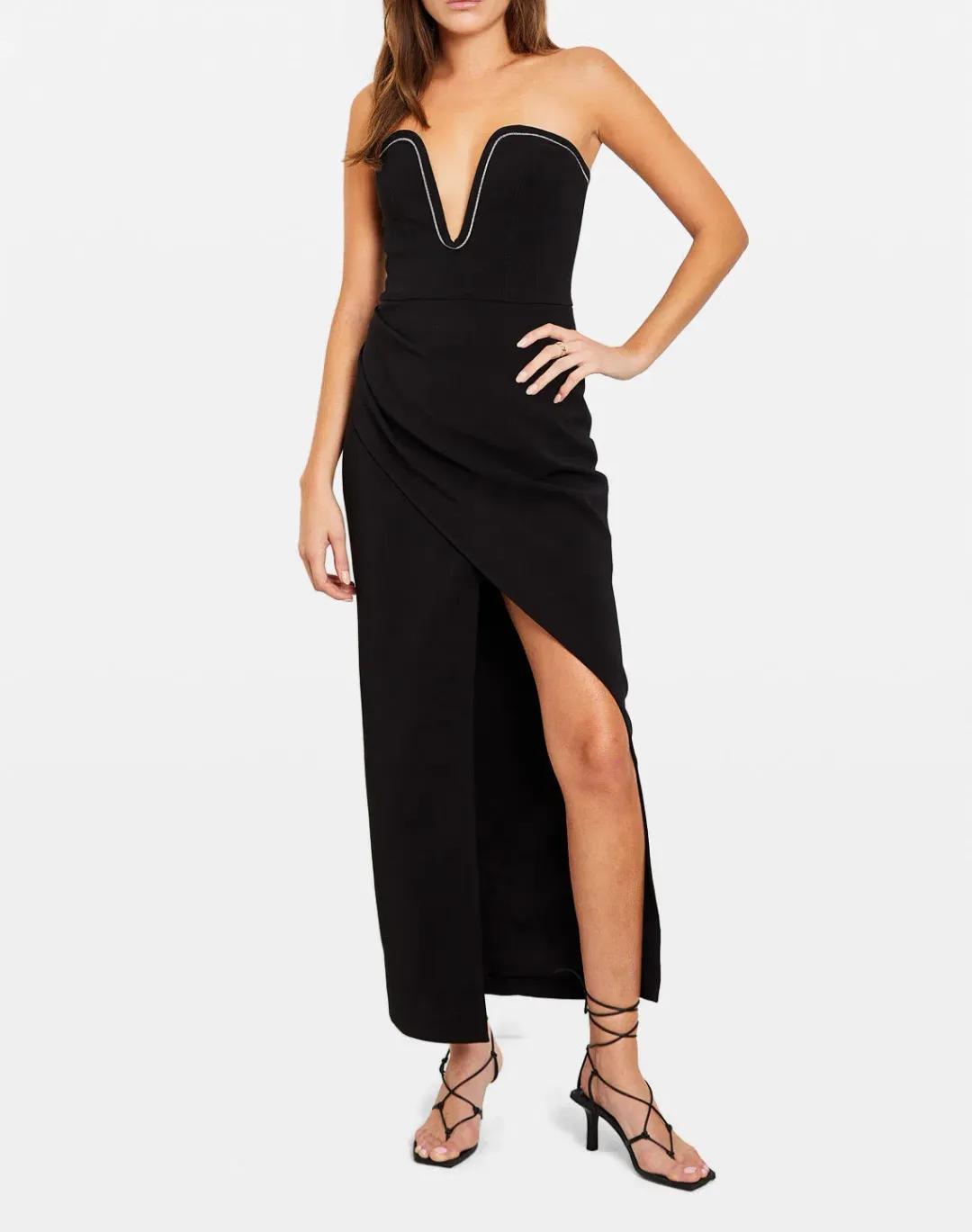Manning Cartell Strapless Plunging Neckline Gown Black Size 6 for rent on The Volte - main image