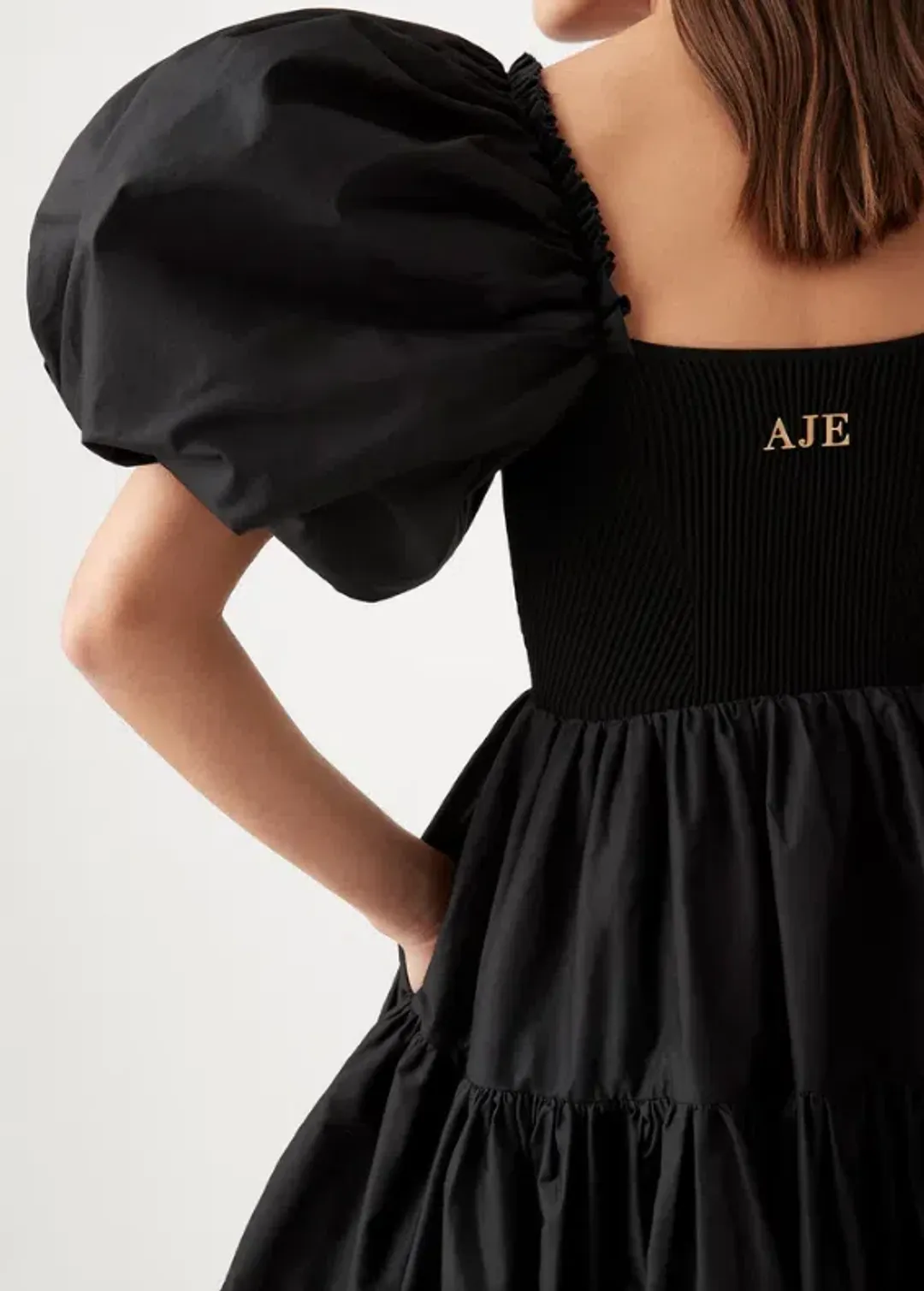 Aje Casa Puff Sleeve Mini Dress Black Size 10 for rent on The Volte - main image