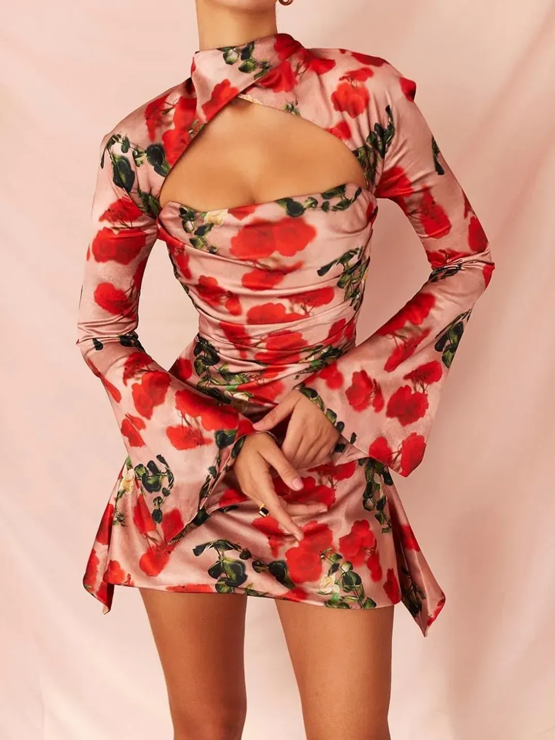 House of CB Toira Draped Corset Mini Dress Rose Print Size 4 for rent on The Volte - main image