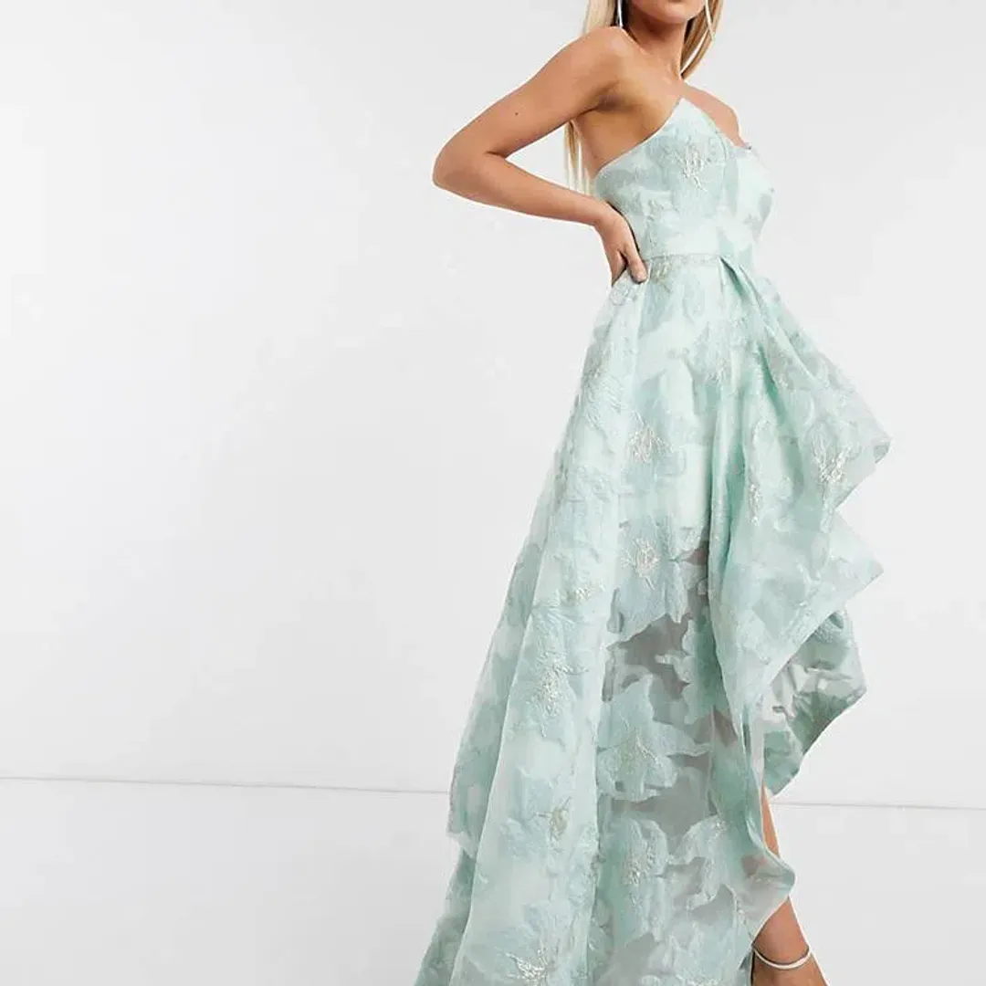 Bariano Organza Layered Gown Mint/Silver Size 6 for rent on The Volte - main image