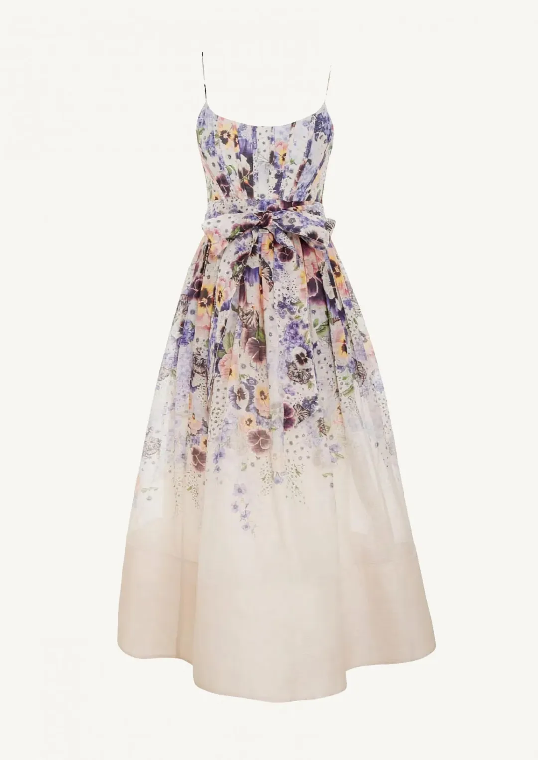 Zimmermann Tama Corset Midi Dress Purple Pansy Print  Multi Size 0 / AU 8 for rent on The Volte - main image