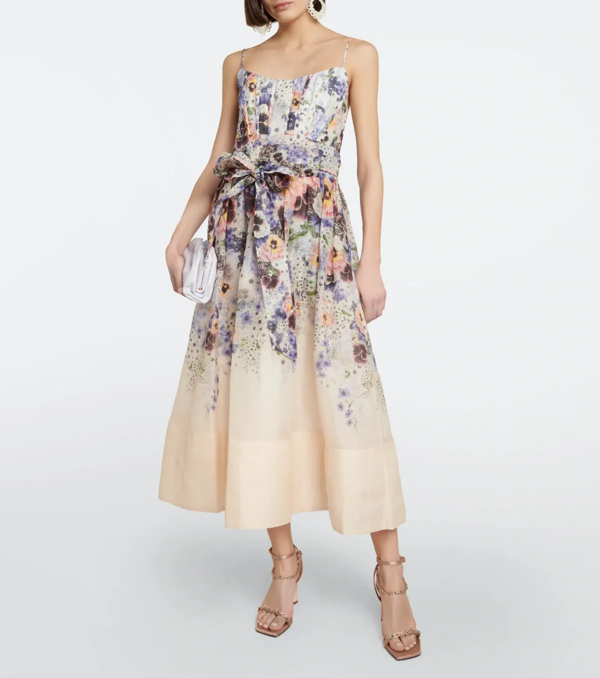Zimmermann Tama Corset Midi Dress Purple Pansy Print  Multi Size 0 / AU 8 for rent on The Volte - main image
