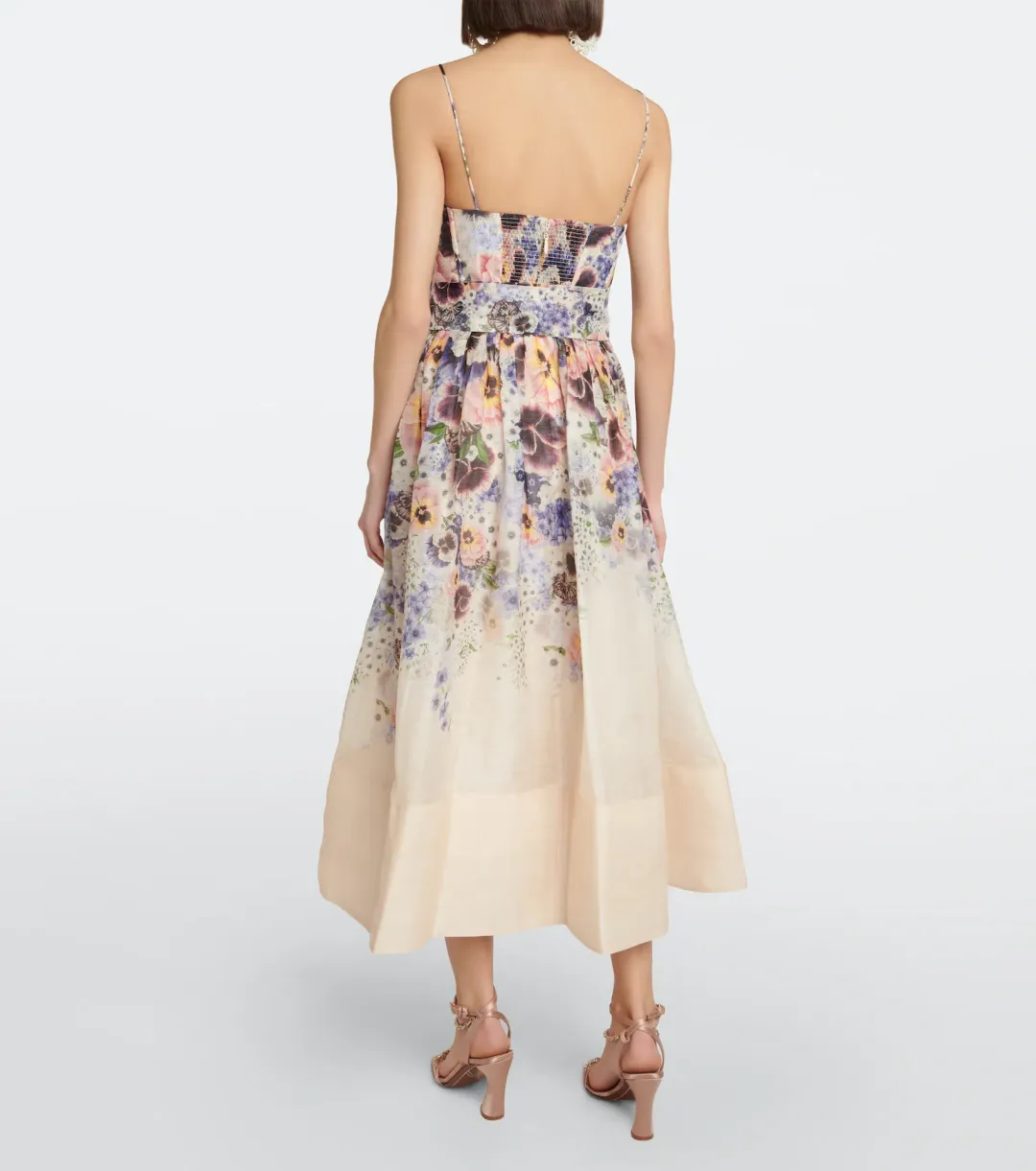 Zimmermann Tama Corset Midi Dress Purple Pansy Print  Multi Size 0 / AU 8 for rent on The Volte - main image