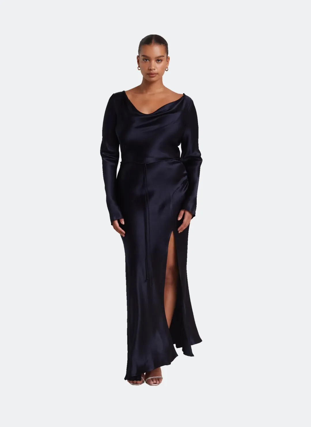 Bec & Bridge Moon Dance Long Sleeve Cowl Navy Dress Size 18 for rent on The Volte - main image