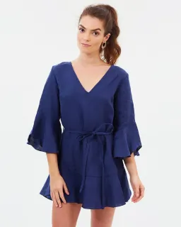 MLM Linen Tie Waist Dress Blue Size 8 for rent on The Volte - image 1