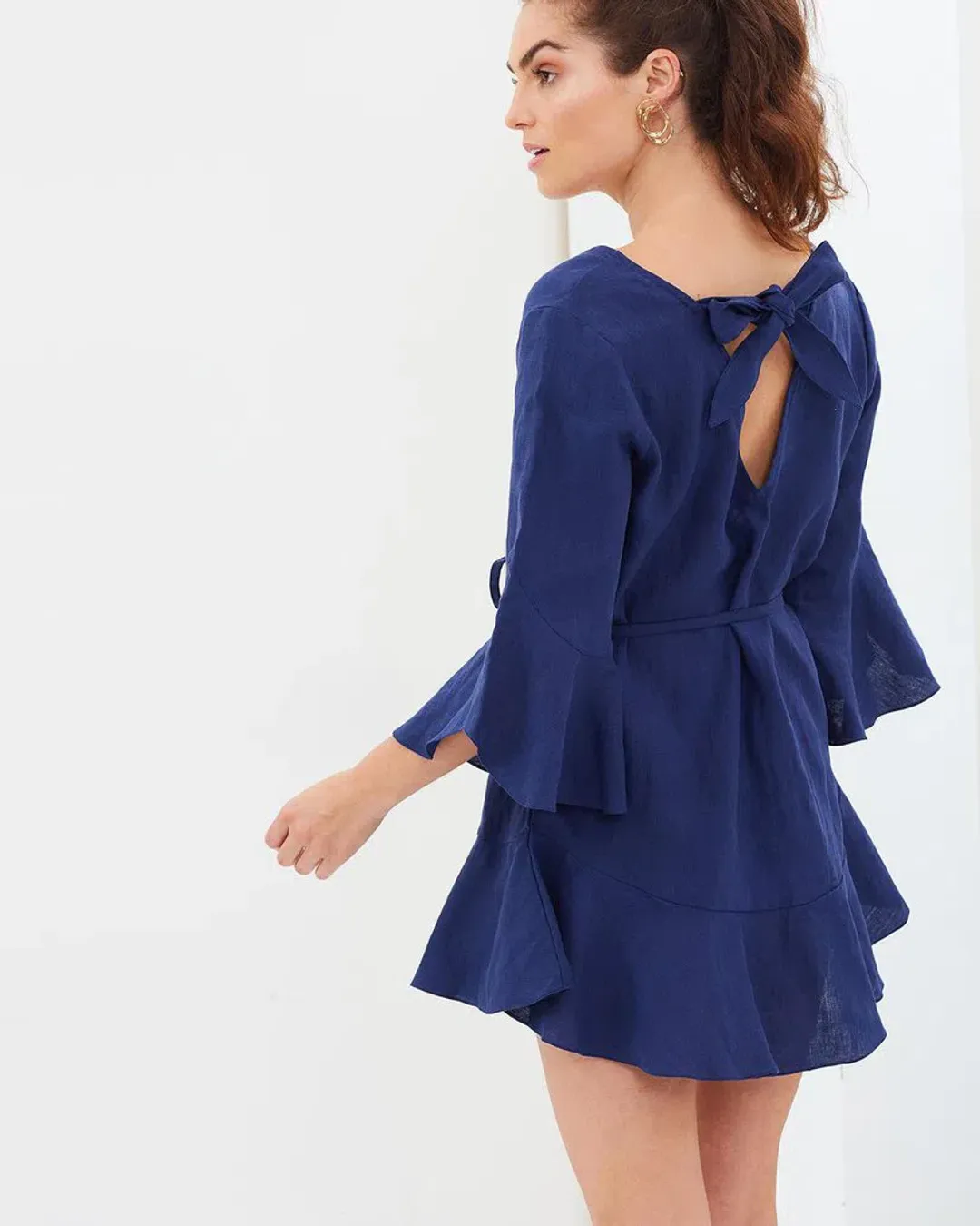 MLM Linen Tie Waist Dress Blue Size 8 for rent on The Volte - main image