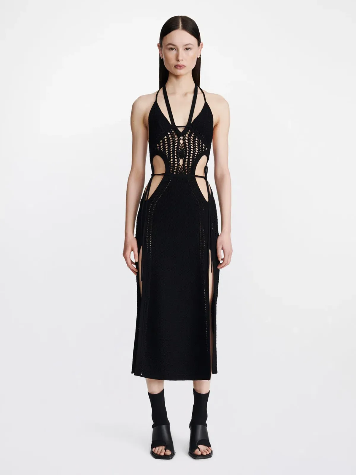 Dion Lee Crochet Tie Butterfly Dress Black Size 10 for rent on The Volte - main image
