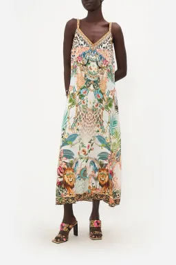 Camilla V Neck Midi Slip Dress Royalty Loyalty Print Size 10 for rent on The Volte - image 1