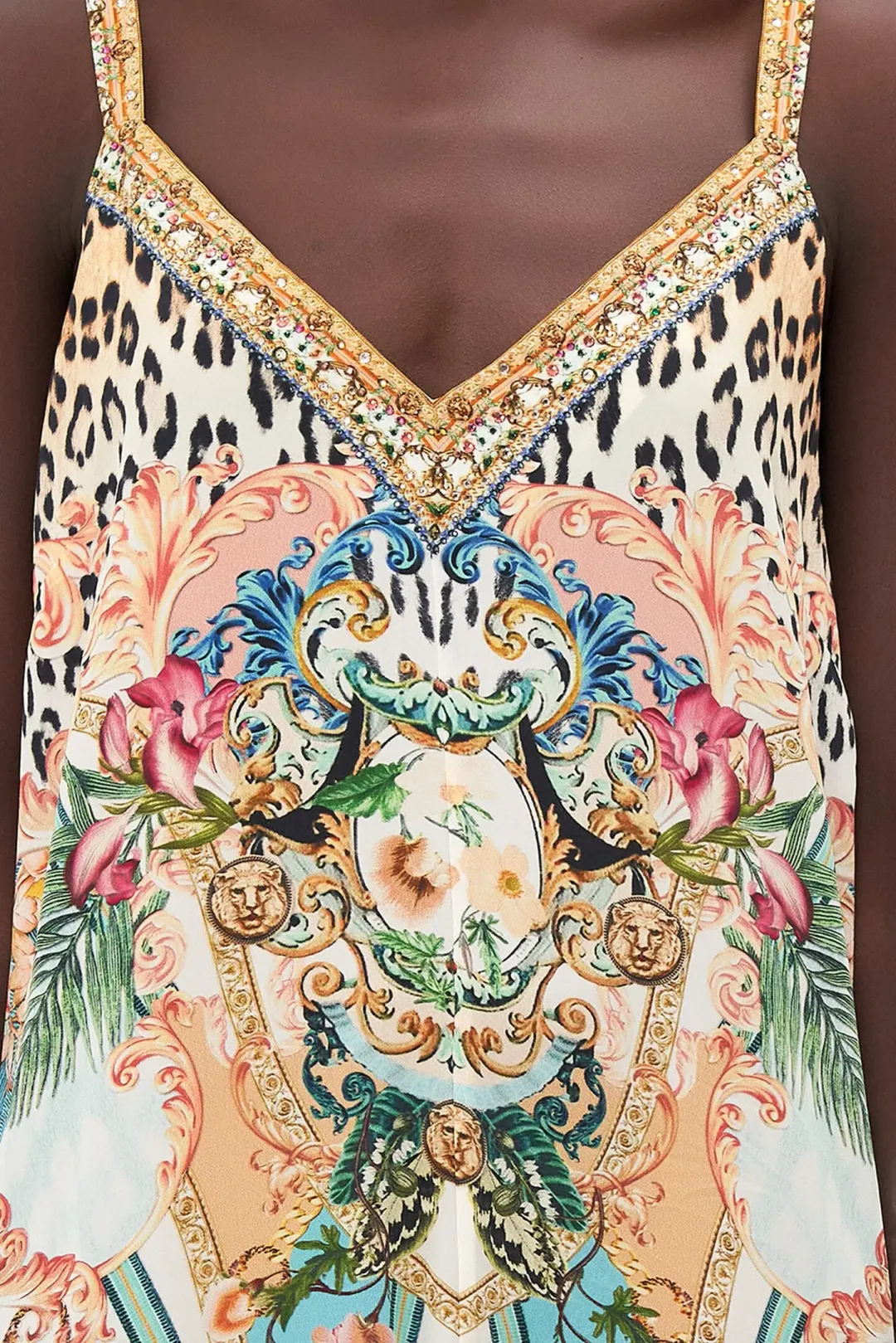 Camilla V Neck Midi Slip Dress Royalty Loyalty Print Size 10 for rent on The Volte - main image
