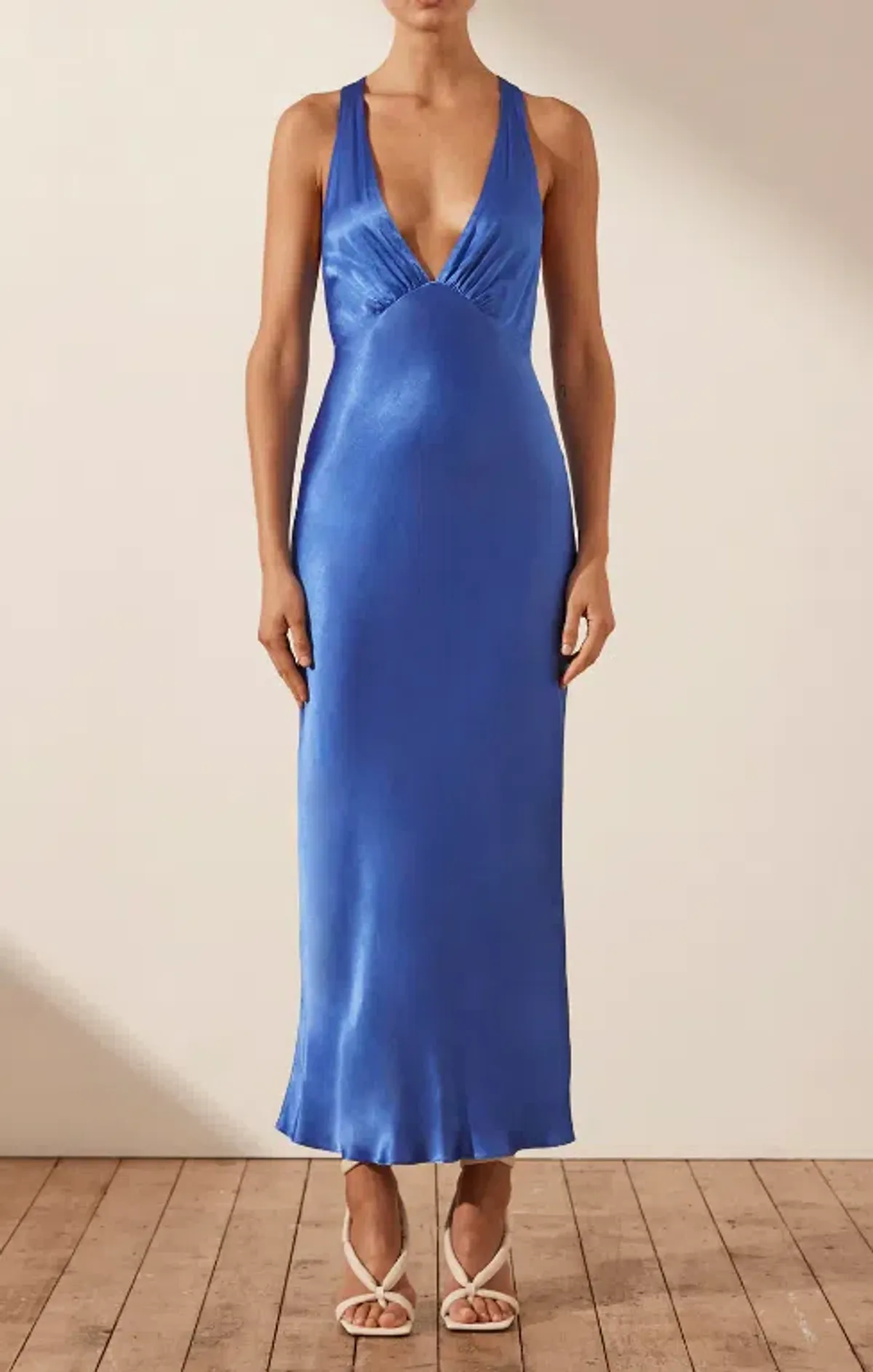 Shona Joy Oliviera Plunged Cross Back Midi Dress in Blue Size 8 / S for rent on The Volte - main image