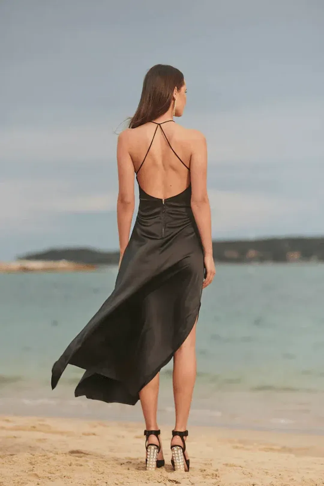 Sonya Moda Diamanté Embellished Keyhole Satin Maxi Dress Black Size 6 / XS for rent on The Volte - main image