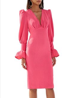 HOT PINK TIE-BACK TULIP SLEEVE BY JOHNNY for rent on The Volte - image 3