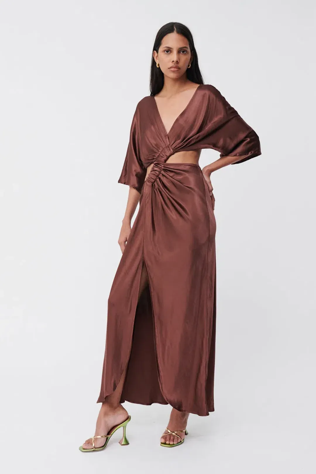 Suboo Tate Twist Wrap Front Maxi Dress Chocolate Size XS / AU 6 for rent on The Volte - main image