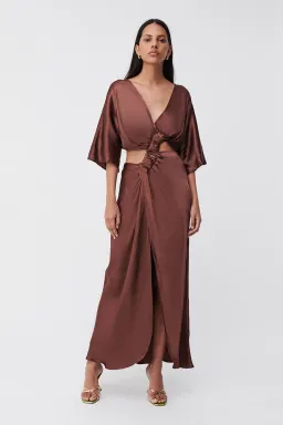 Suboo Tate Twist Wrap Front Maxi Dress Chocolate Size XS / AU 6 for rent on The Volte - image 1