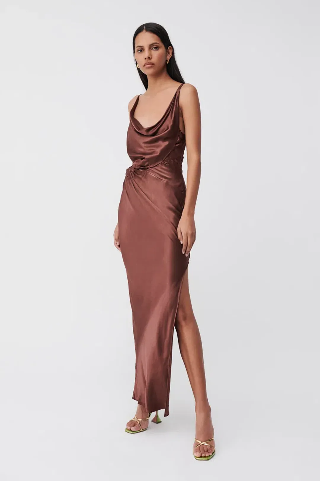Suboo Tate Twist Front Cowl Maxi Dress Chocolate Size S / AU 8 for rent on The Volte - main image