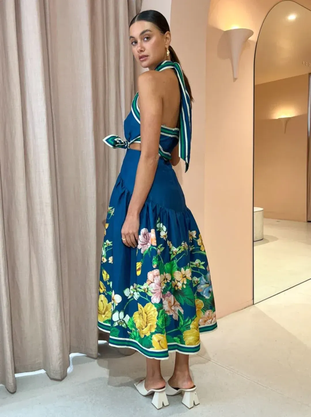 Alemais Lyla Halter Midi Dress in Royal Blue Cutout Size AU 12 for rent on The Volte - main image