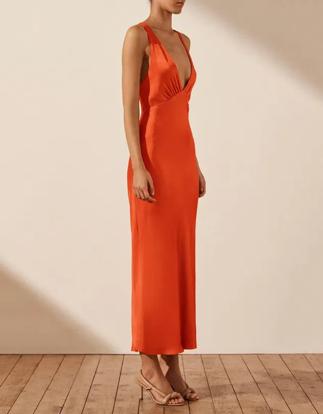 Shona Joy Milo Plunged Cross Back Midi Dress Hibiscus Size 6 for rent on The Volte - main image