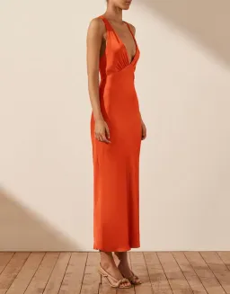 Shona Joy Milo Plunged Cross Back Midi Dress Hibiscus Size 6 for rent on The Volte - image 4