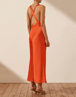 Shona Joy Milo Plunged Cross Back Midi Dress Hibiscus Size 6 for rent on The Volte - image 3