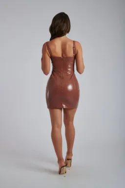 Meshki Amoura Patent Cupped Mini Dress Wine Nude Size XS/AU 6 for rent on The Volte - image 2
