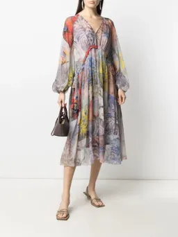 Zimmermann Luminous Tie Sides Midi Dress Multi Floral Size 2/Au 14 for rent on The Volte - image 1