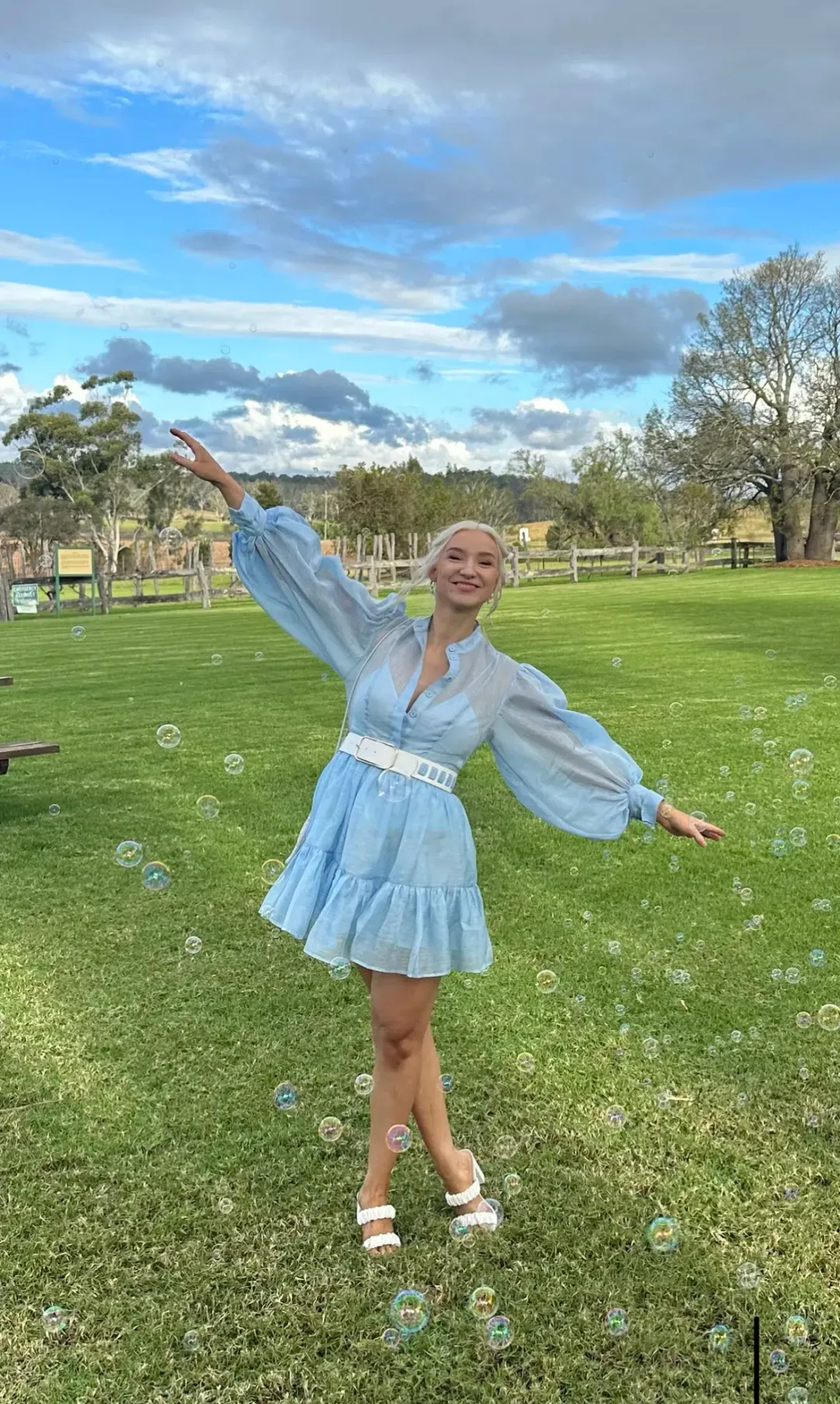 Leo Lin Alexandra Belted Mini Dress Cornflower Blue Size AU 10 for rent on The Volte - main image