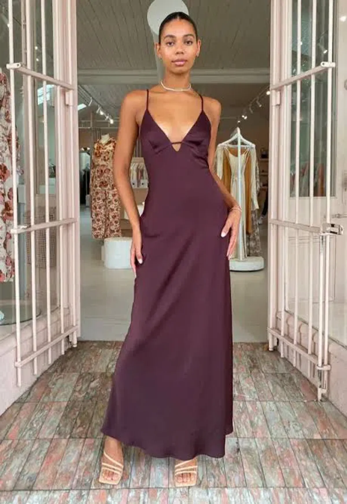 Manning Cartell Time To Shine Slip Dress In Truffle Brown Size AU 6 for rent on The Volte - main image