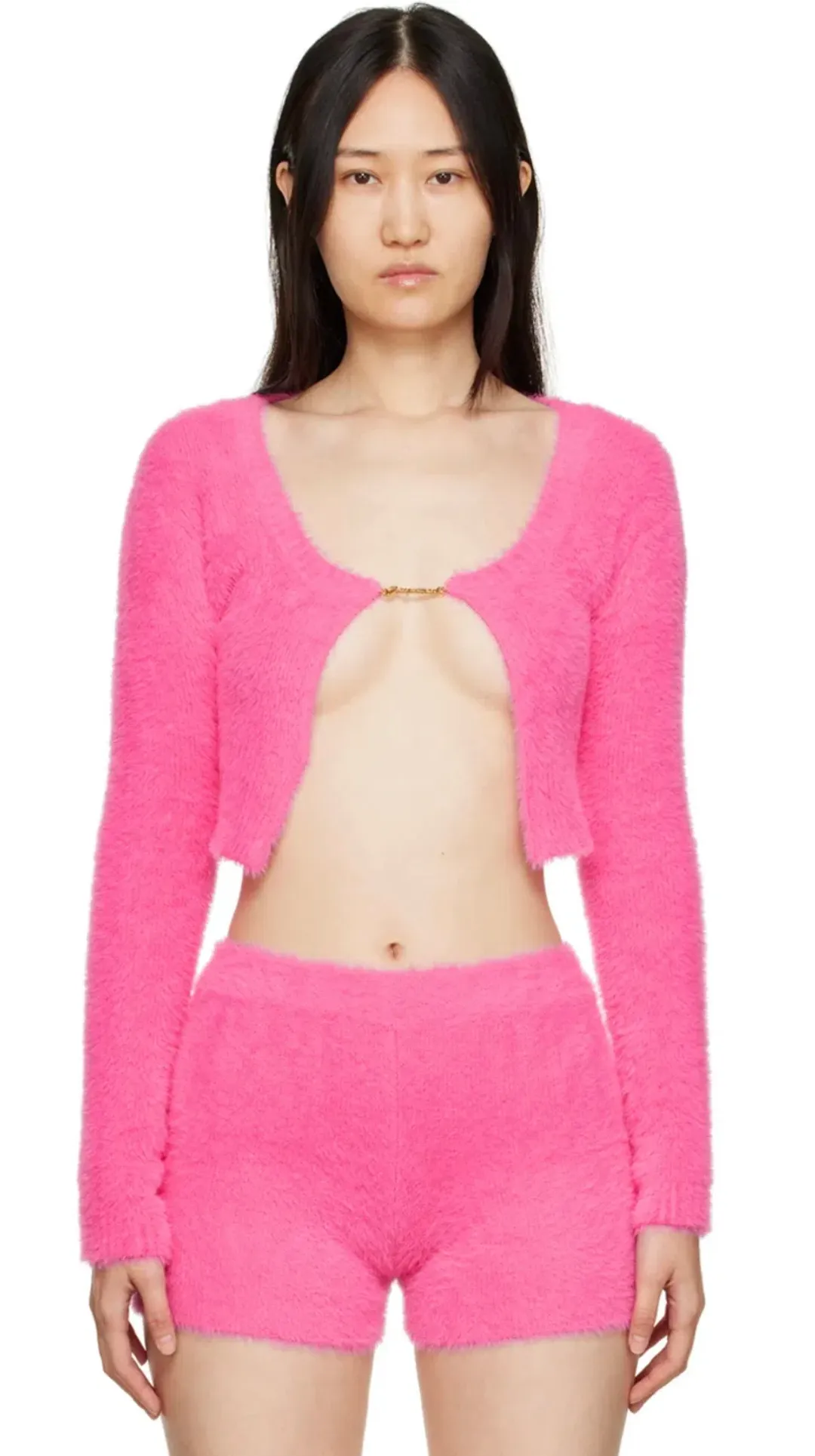 Jacquemus Pink Fur Cardigan Size AU 8 for rent on The Volte - main image