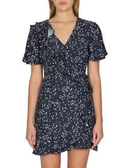 Rebecca Vallance Flores Ruffled Printed Crepe Wrap Mini Dress Navy Size 8 for rent on The Volte - image 3