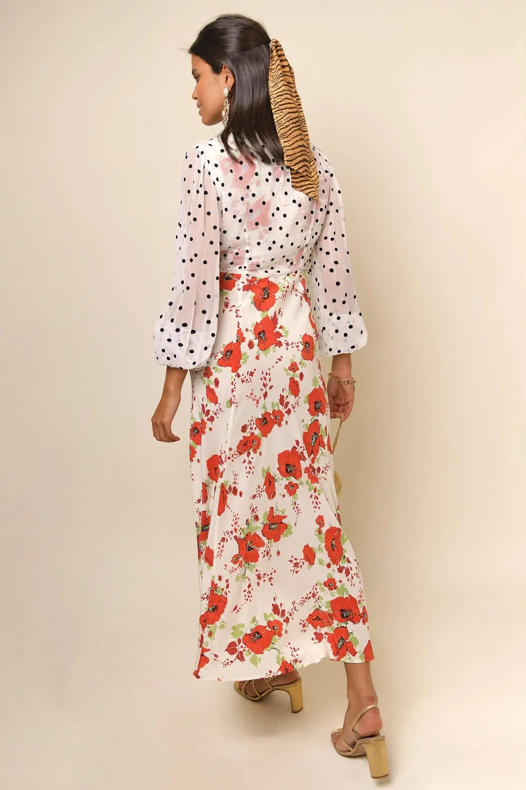 Rixo Melanie Dress Red Poppy Mix Print Size M/AU 12 for rent on The Volte - main image