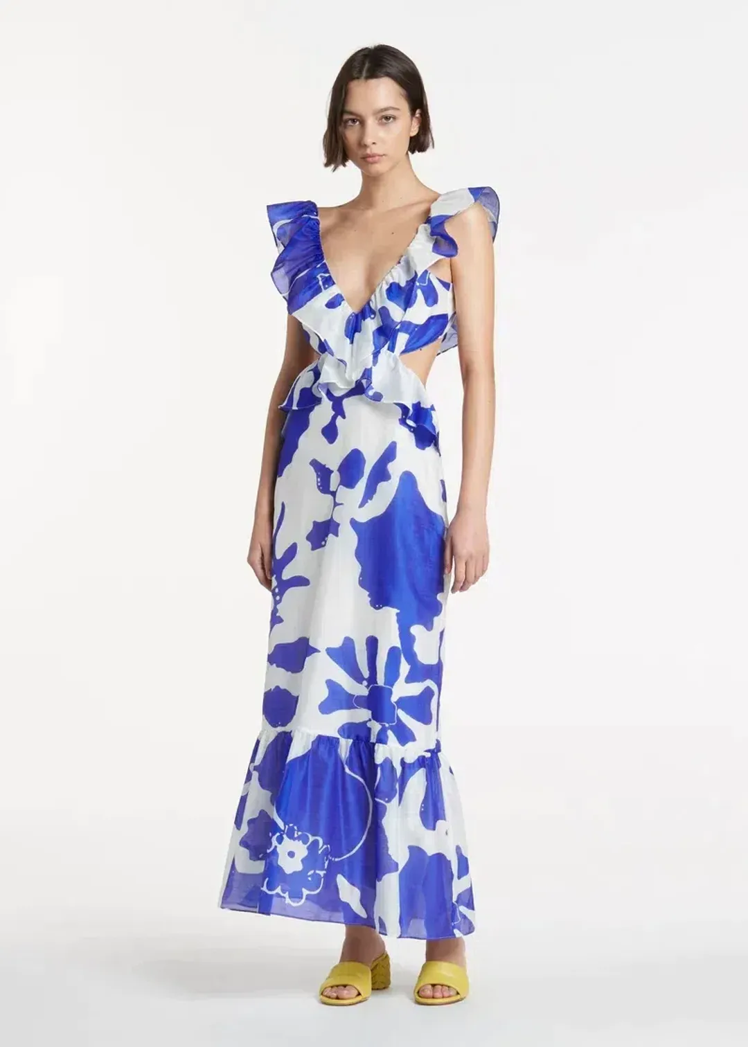 Sir the Label Vivi Frill Maxi Dress Blue Print Size 1/AU 8 for rent on The Volte - main image