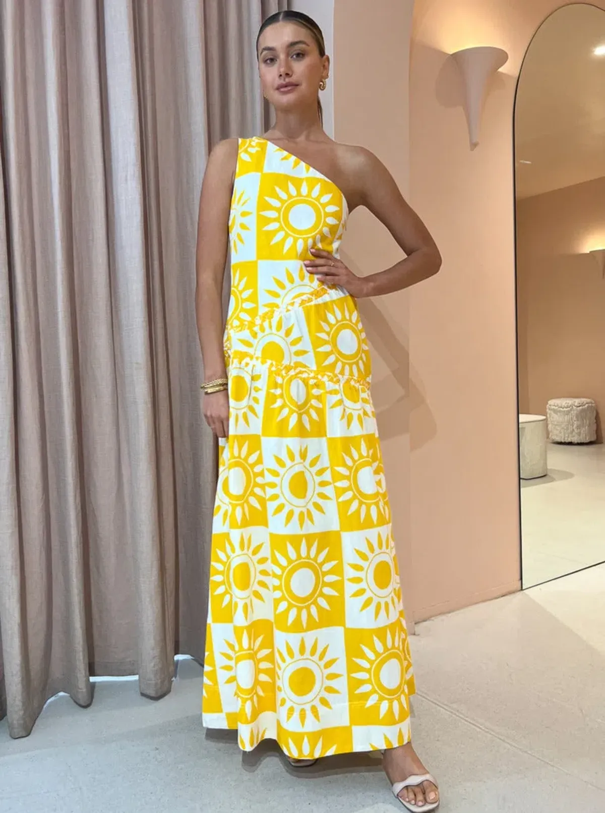 By Nicola Goldie One Shoulder Maxi Dress In Large Sol Size 8 for rent on The Volte - main image