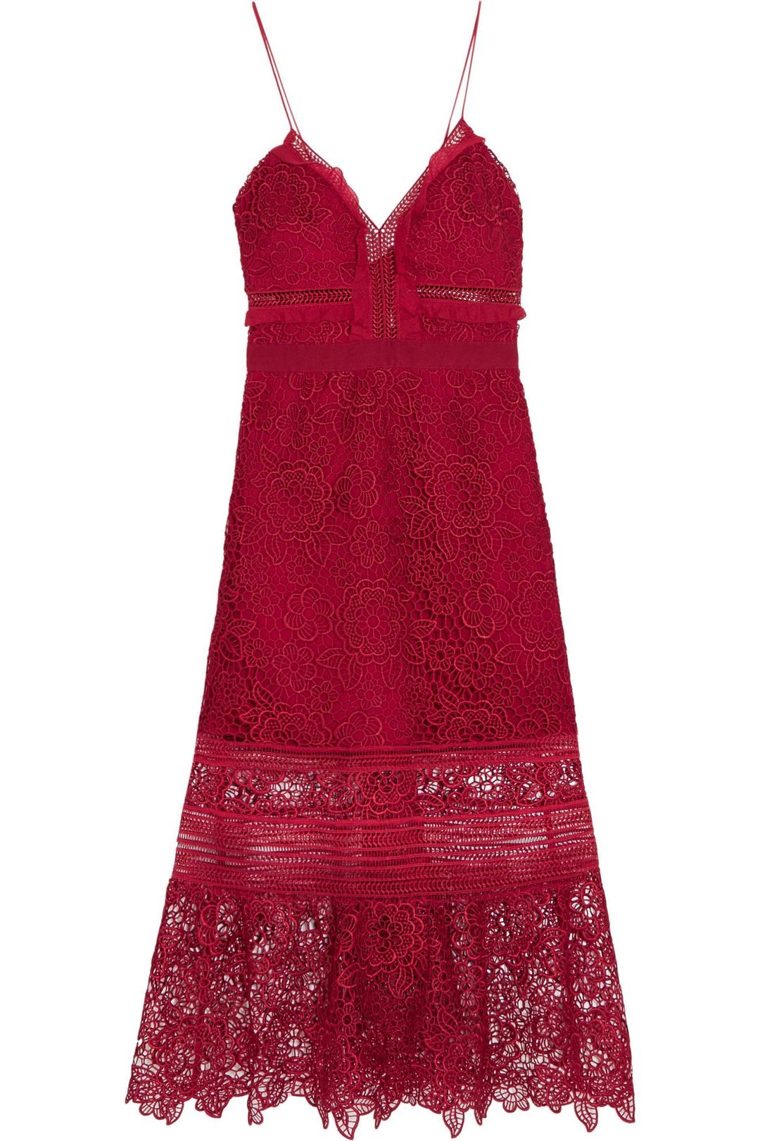 SELF-PORTRAIT ruffled georgette trimmed guipure lace dress for rent on The Volte - main image