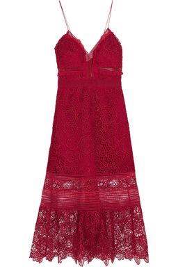 SELF-PORTRAIT ruffled georgette trimmed guipure lace dress for rent on The Volte - image 2