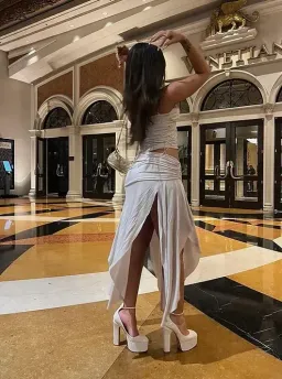 House of CB Antonella Vegan Leather Corset and Kaira Draped Midi Skirt Set Off White Size 8 for rent on The Volte - image 4