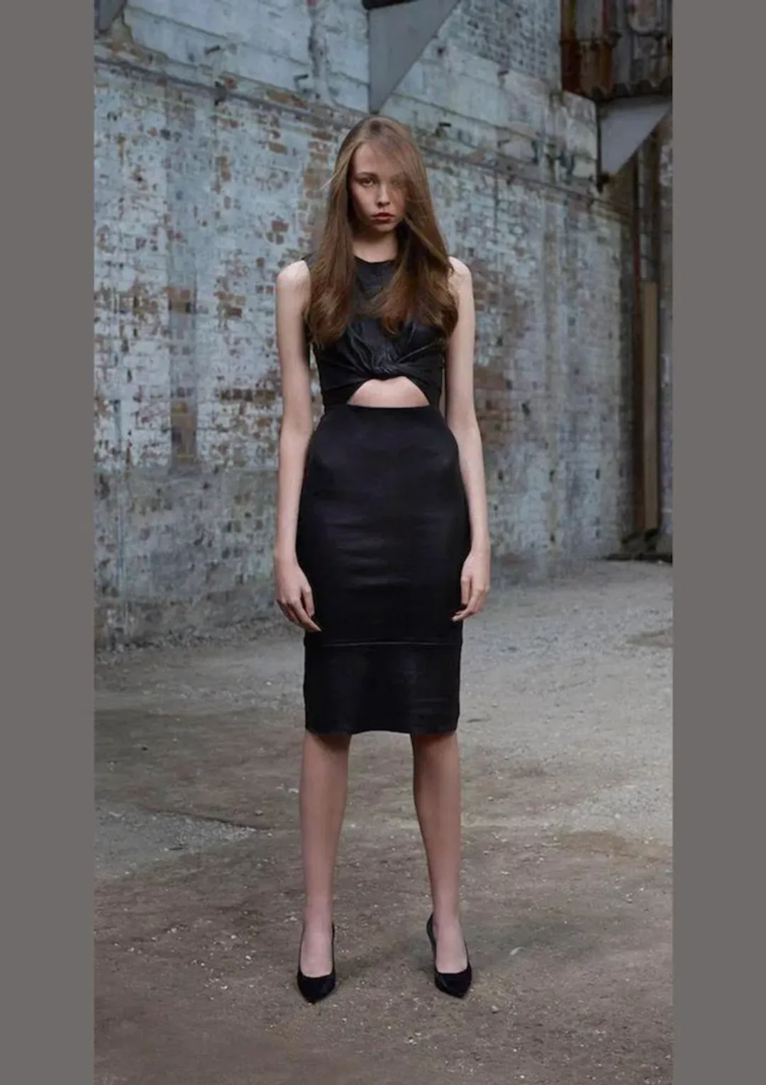 Scanlan Theodore Stretch Leather Twist Front Dress Black Size 8 for rent on The Volte - main image