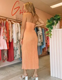 L’Idee Soiree Pleated Halter Gown Orange Size 8 for rent on The Volte - image 2
