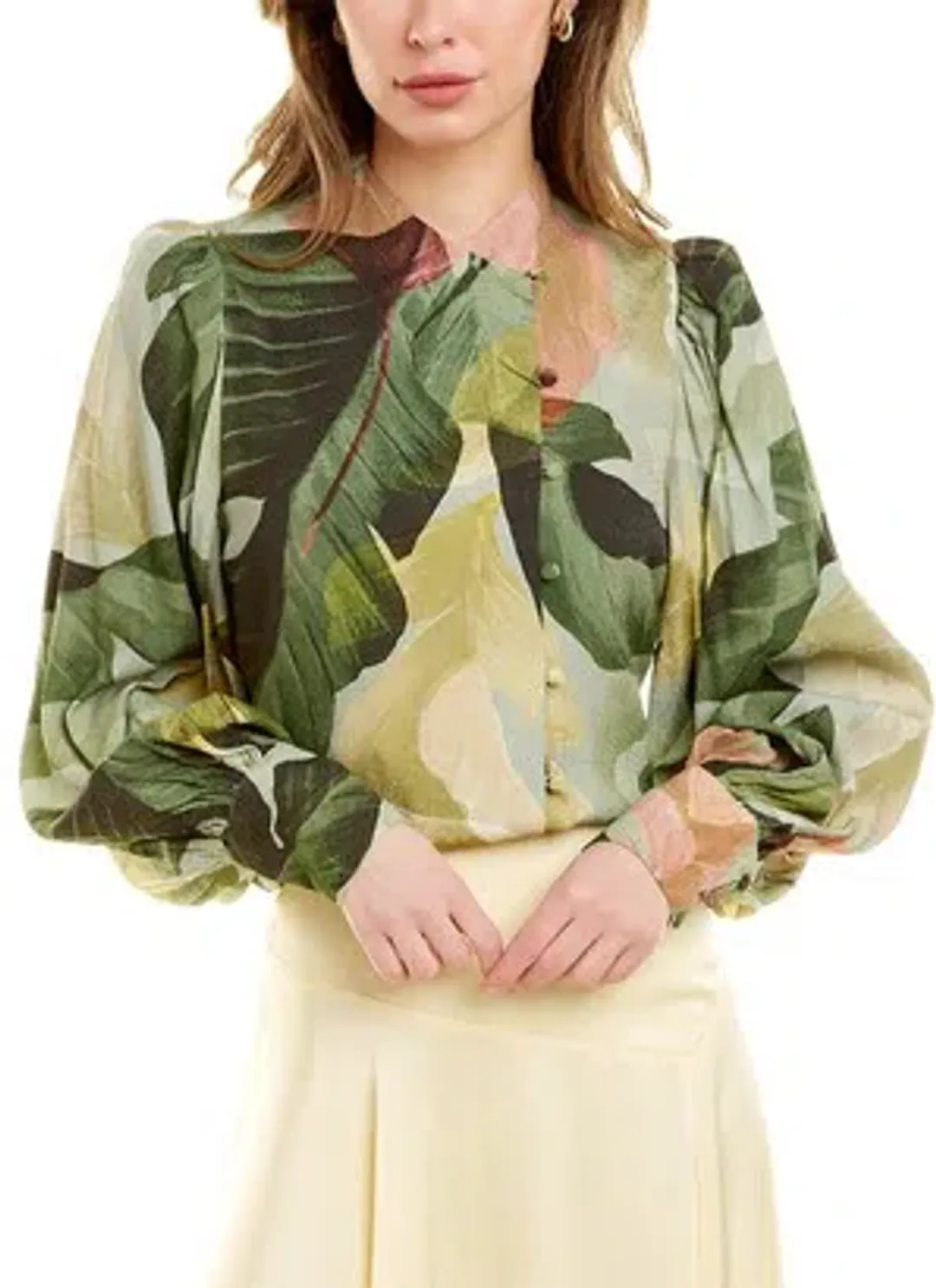 Ted Baker Emilee Leaf Print Top in Green in Size 2/AU 10 for rent on The Volte - main image