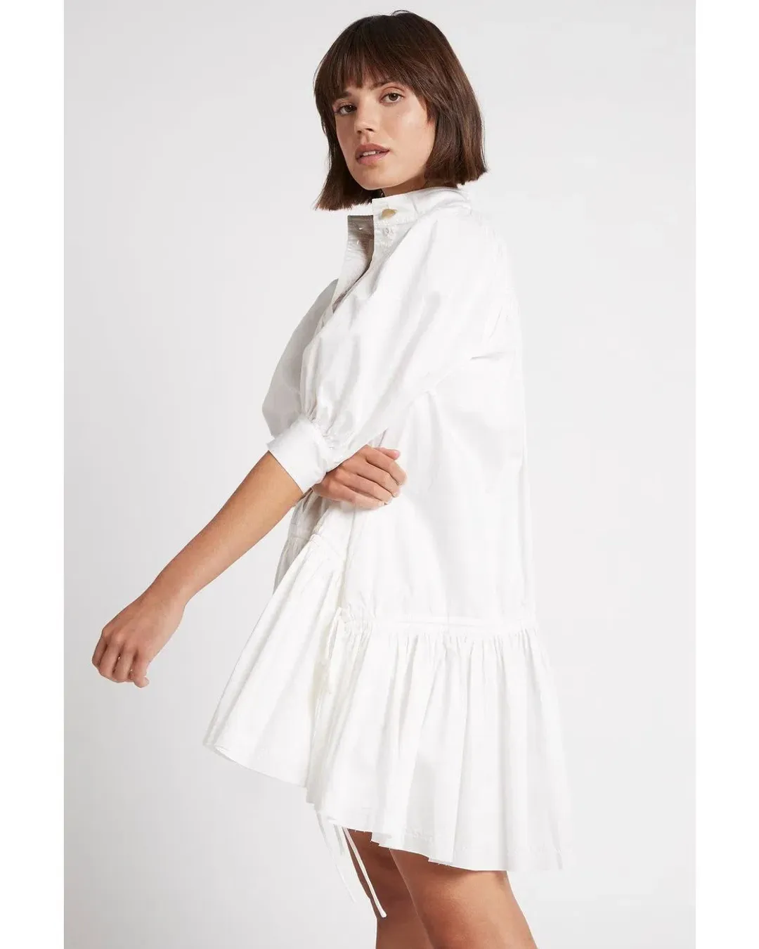 Aje Frequency Drawstring Smock Dress Ivory Size 10  for rent on The Volte - main image