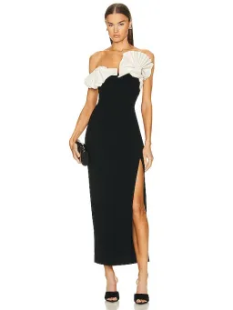 Rachel Gilbert Lavina Midi Dress In Black/White Size  8 for rent on The Volte - image 1