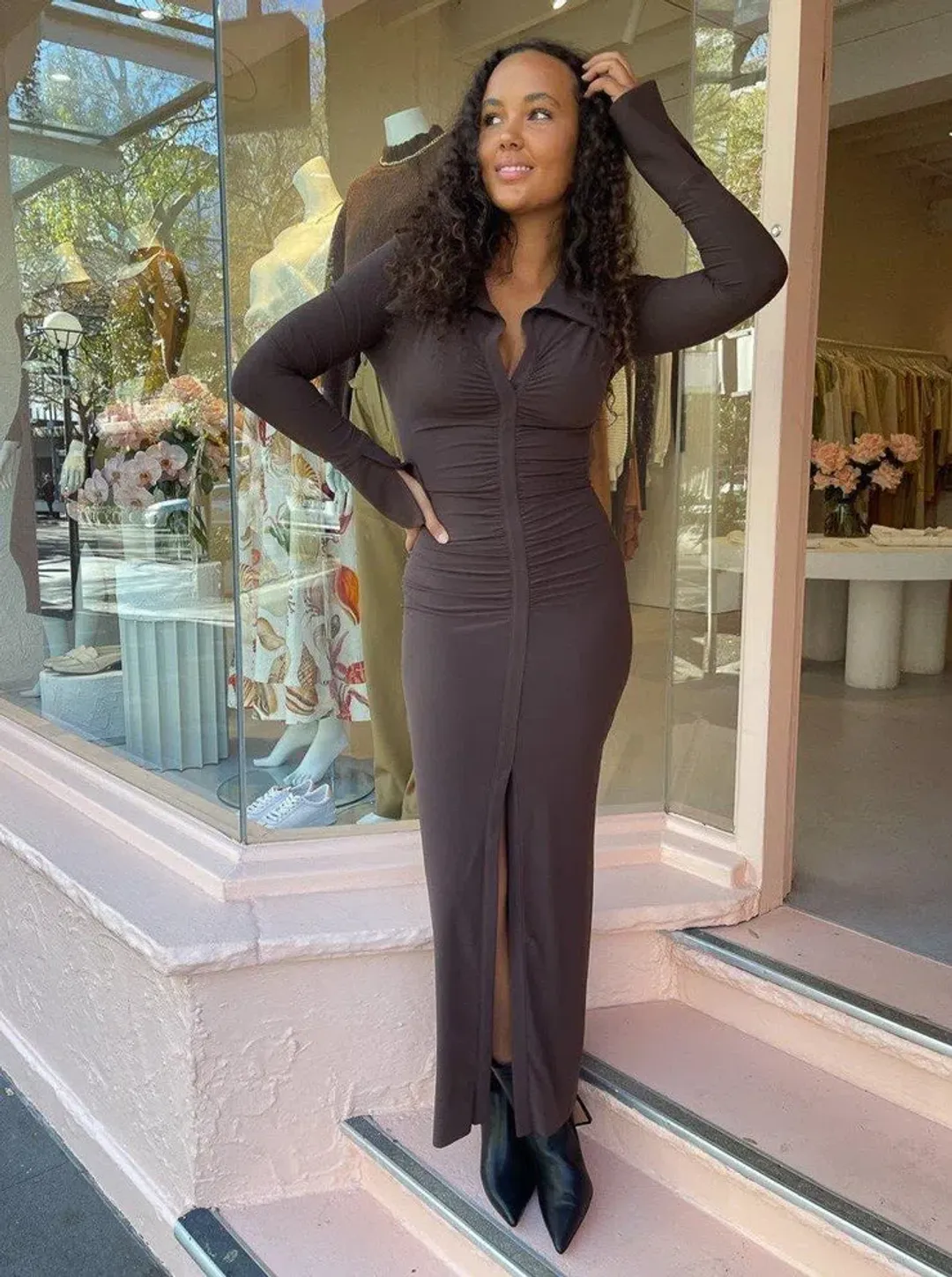 Bec & Bridge Sylvia Long Sleeve Maxi Dress Cognac Size 8  for rent on The Volte - main image