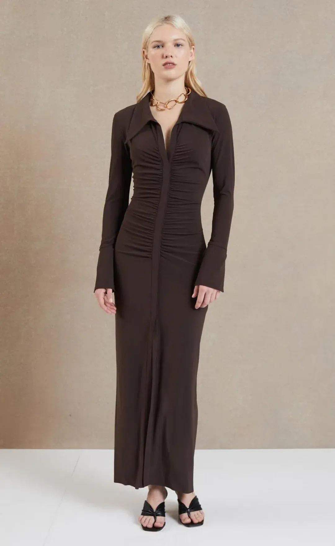 Bec & Bridge Sylvia Long Sleeve Maxi Dress Cognac Size 8  for rent on The Volte - main image