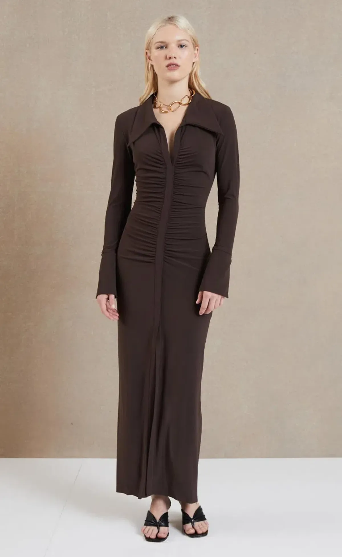 Bec & Bridge Sylvia Long Sleeve Maxi Dress Cognac Size 8  for rent on The Volte - main image