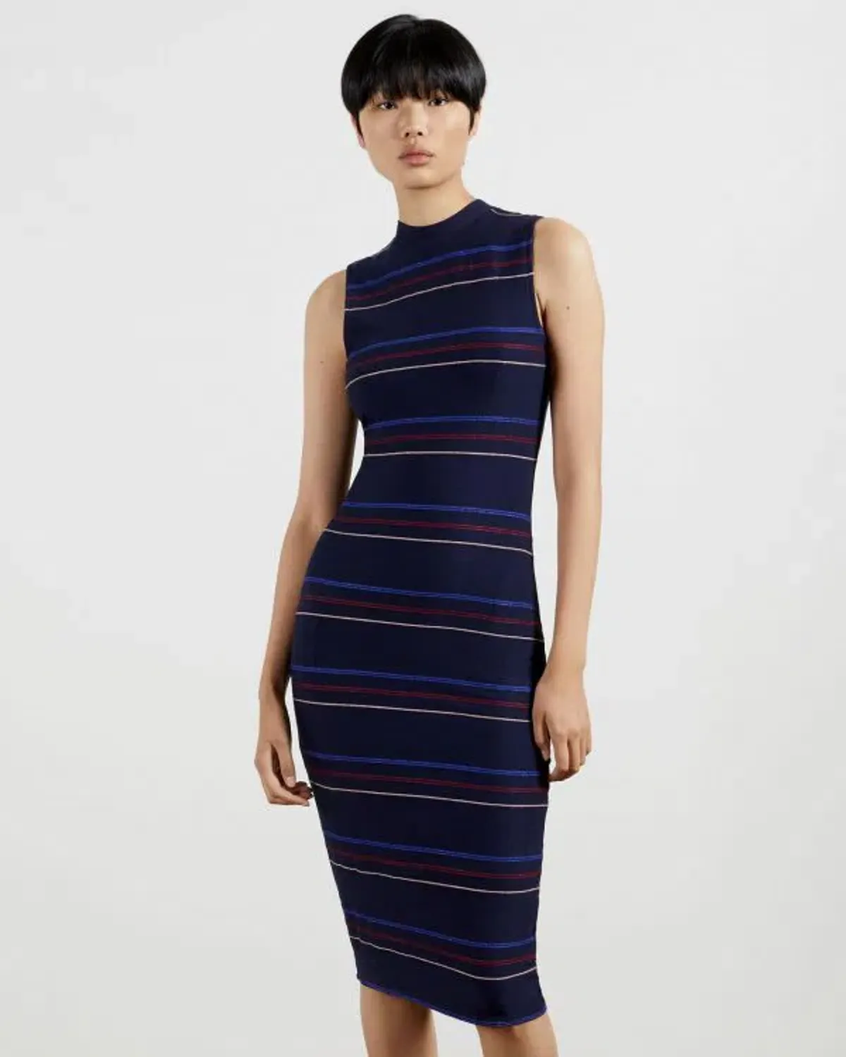 Ted Baker Erlo Striped Sleeveless Midi Dress In Navy In Size 1/Au 8 for rent on The Volte - main image