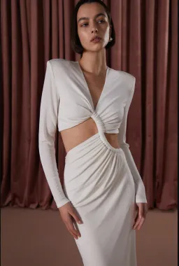 Misha Scarlette Skinky Jersey Dress Ivory Size 10  for rent on The Volte - image 2