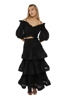 Zimmermann Pleated Off Shoulder Top and Pleated Ruffle Tier Skirt Set Black Size 2/ 12 for rent on The Volte - image 2