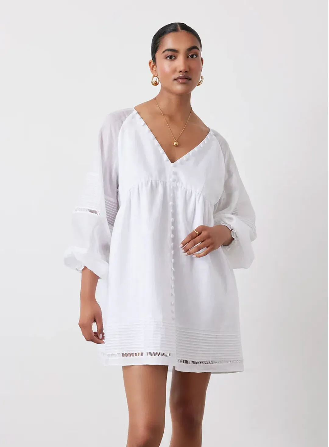 Joslin Lilian Linen Ramie Mini Smock Dress White Size 14 for rent on The Volte - main image