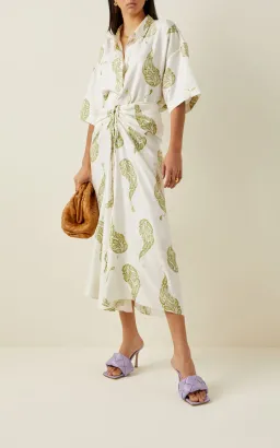 Christopher Esber Ruched Paisley Silk Maxi Skirt in Green Size 8 for rent on The Volte - image 4